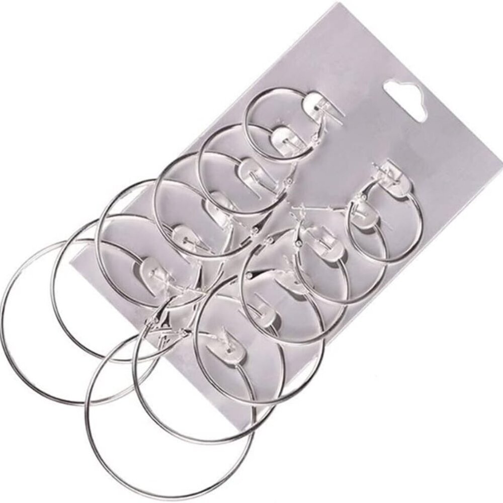 6 Pair Hoop Earring Set Stainless stud Earring Women Jewelry Silver Tone